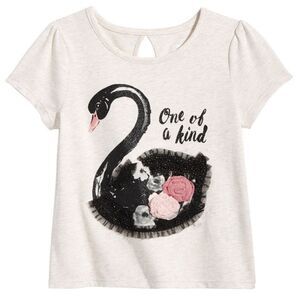 Toddler Girls 3D Tulle Pink Glitter Roses Floral Flowers & Black Swan T-Shirt 3t